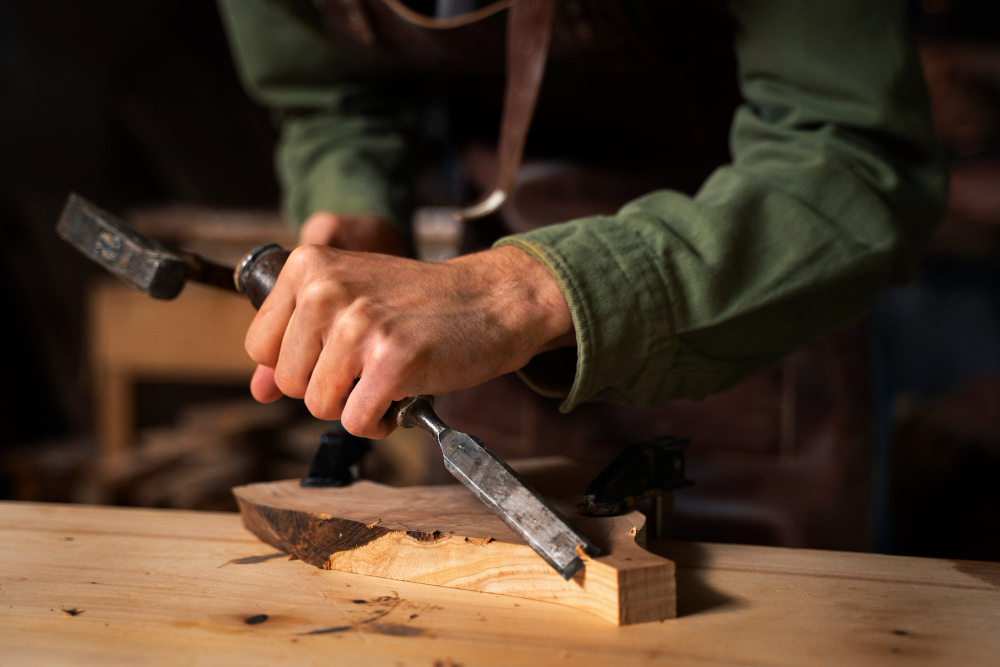 Carpenter working with wood