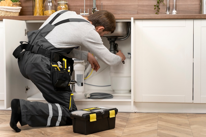Professional plumber at work